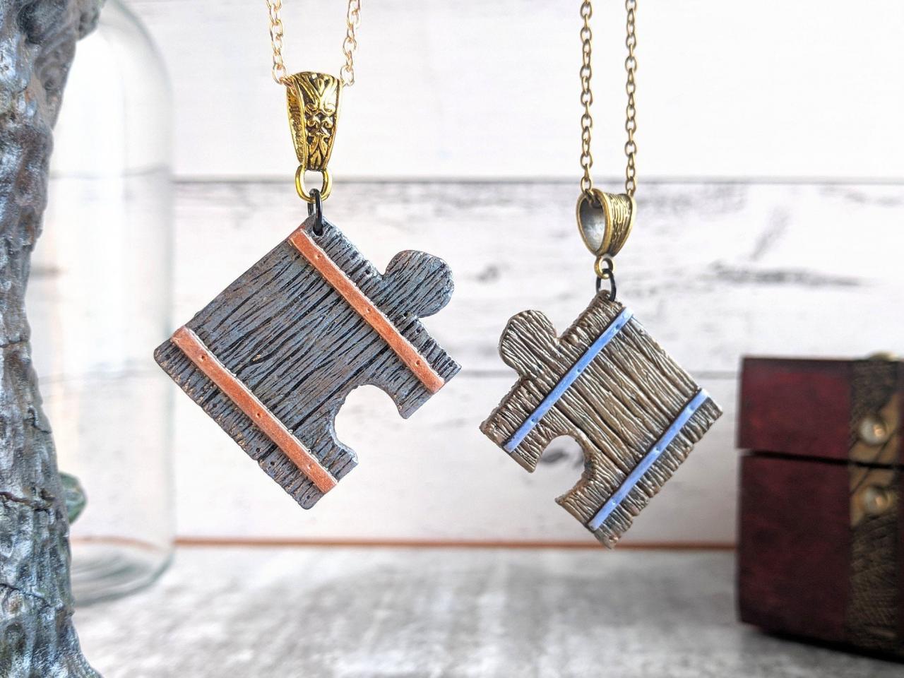 Couples Jigsaw Pendants - Polymer Clay Pendants - Handmade Necklace